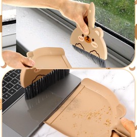 Tyqour Mini Broom and Dustpan Set Durable Dust Pan and Brush Set Cute Portable Dustpan and Brush Set Desktop Cleaning Supplies for Home Car Camping Kitchen Tabletop Debris(Coffee)
