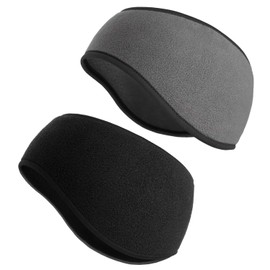 SAVITA 2 Pack Ear Warmers Headband Stretchy Ear Covers Sweatband Ski Winter Headband Earmuff Workout Headbands Moisture Wicking Thermal Sport Headbands for Women Man Girls (Black and Grey)