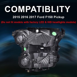 CHEDA Front Headlights Assembly Headlamp, Compatible with 2015 2016 2017 Ford F150 Replacement Headlights Headlamps Left+Right 1 Pair（Clear lens Chrome Housing Clear Reflector） Faros Conjunto De Faros