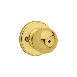 Kwikset Polo Interior Privacy Door Knob with Lock, Door Handle For Bathroom and Bedroom, Polished Brass Keyless Turn Lock Doorknob