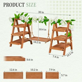 Whiidoom Cupcake Stand, 3 Tier Wood Cupcake Display Stand with Swing, Dessert Table Display Set with Serving Tray for Dessert Display for Party, Wedding, Farmhouse Decor (Brown+Flower)