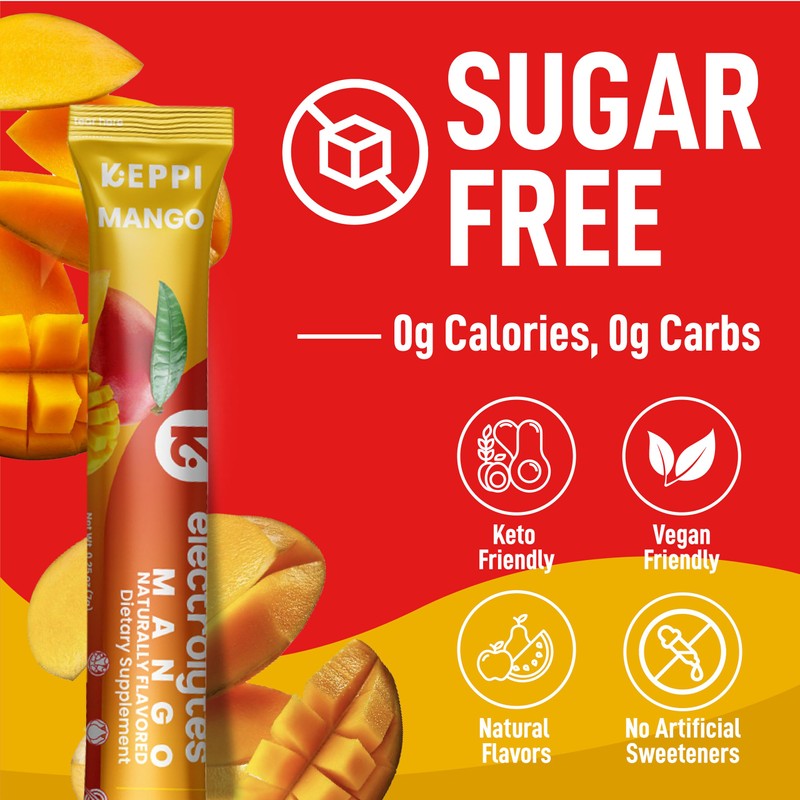 Keppi Electrolytes Powder Packets – Mango Flavor 30 Servings –