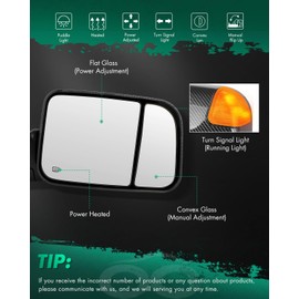 SCITOO Towing Mirrors Compatible with 2009-2010 For Dodge For Ram 1500 2011-2016 For Ram 1500 2500 3500 A Pair Power Adjusted, Heated, Turn Signal Light, Puddle Light, with Black Cap Housing
