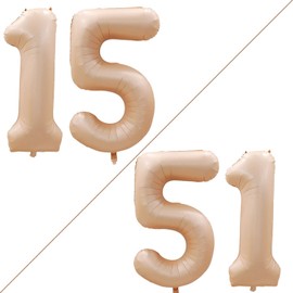 GOER Number 15 Balloons for 15th Birthday Sweet 15 Party Decorations,42 Inch Jumbo Foil Helium 51 Balloons for 51st Birthday Party Decoration (Caramel)