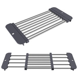 TOCCOOL Expandable Dish Drying Rack, 2 Pcs Adjustable Over Sink Dish Drainer for Kitchen Utensils, Fruits, Vegetables - Stainless Steel, Non-Slip, Space-Saving Design (Grey)