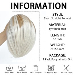 AFNOTE Short Drawstring Ponytail Extension 10 Inch Straight Hair Bun Fake Ponytails Hair Extensions Natural Synthetic Pony Tails Hair Pieces for Women-Golden Blonde Mix Platium Blonde