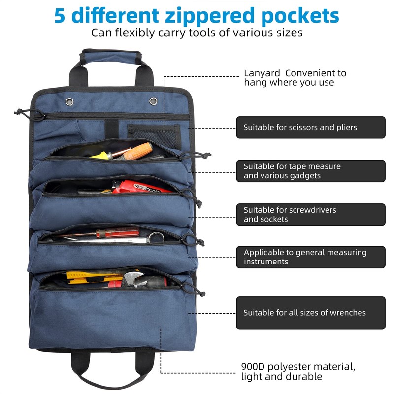 Koolertron Tool Roll Bag, Waterproof Tool Roll, Tool Bag, Empty