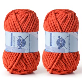 Chunky Chenille Yarn for Crocheting，Baby Yarn for Crocheting Soft Blankets，Bulky Yarns for Crochet Amigurumi，2×100g (2×74.3yds) Fluffy Velvet Yarns for Hand Knitting (2 Orange)