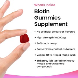 ‎NEW LEAF Beauty Hair Skin & Nails Gummies for Hair Growth & Skin Health Biotin 10,000µg- Vegan Chewable Beauty Vitamins Hair Vitamins for Women & Men - GMO Free, No Artificial Colours or Flavours, 60 Gummys, Made in UK