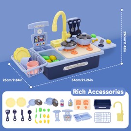 Kid Kitchen Play Sink Toy Set Kids Play Sink with Running Water,Cookware Pot and Pan,Playing Food,Dishes Accessories Pretend Play Wash-up Sets with Running Water