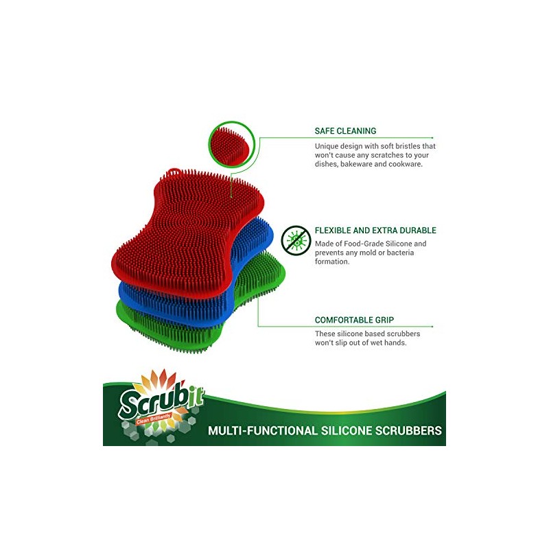 6 Pack Silicone Scrubbing Sponge by SCRUBIT - Real Silicon