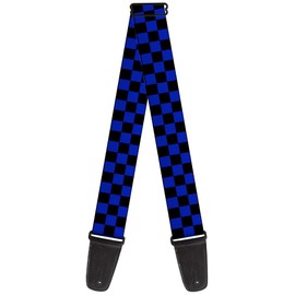 Guitar Strap Checker Black Neon Blue 2 Inches Wide