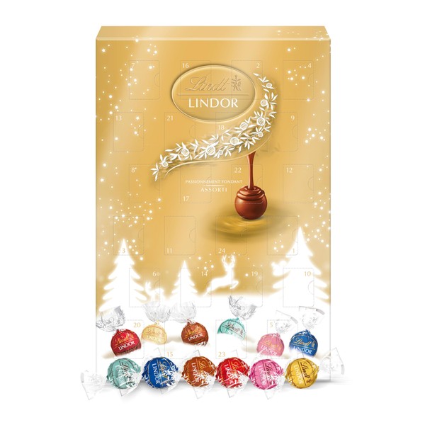 Lindt - LINDOR Advent Calendar - Assorted Milk Chocolate and Black - Melting Heart - Ideal for Christmas, 300 g