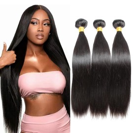 Straight Human Hair Bundles Unprocessed Brazilian Remy Hair Exetensions 22 24 26 Inch Natural Black Color Straight Hair Bundles Silky Soft Straight Bundles
