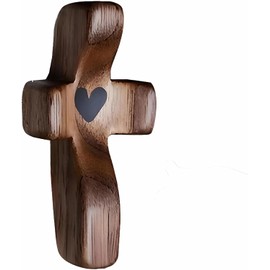 Leyiteng Wooden Cross,Cross My Heart - Christian Gifts,Encouragement Gift,Handheld Wooden Protection Crosses with Epoxy Heart,Portable Wood Pocket Cross for Religious Christian Gift for Men Women