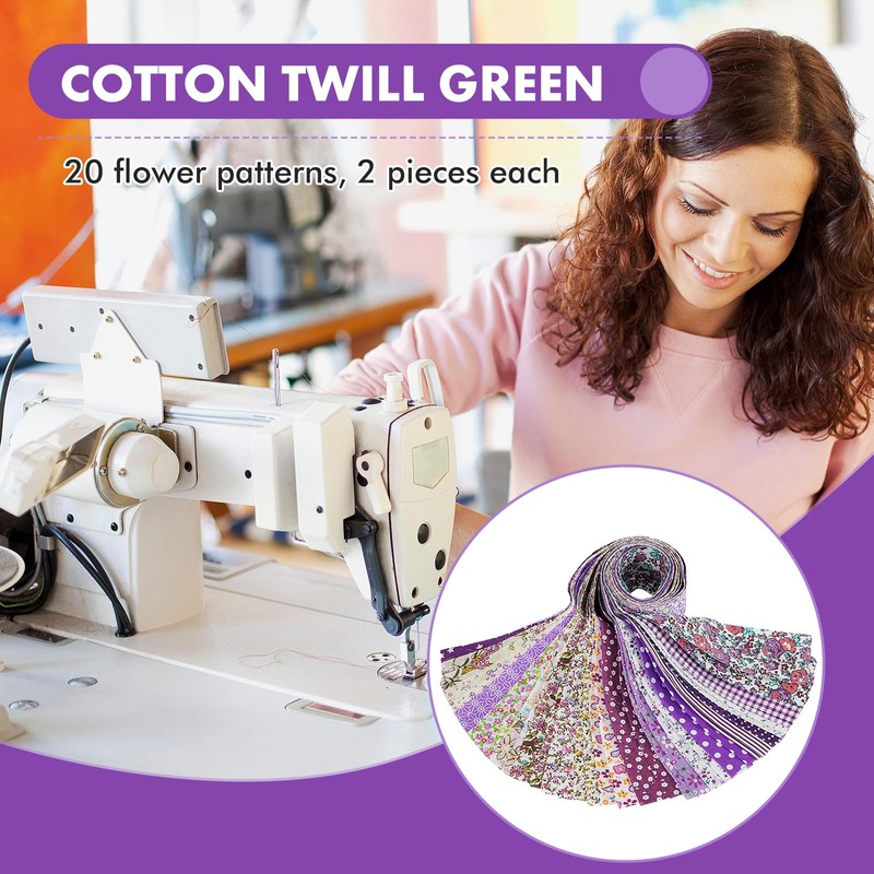 Sewing Patchwork Fabric, 40-Piece Colourful Cotton Fabric Set, Floral Cotton