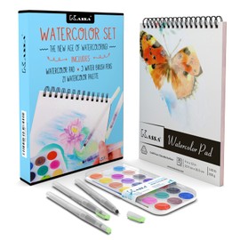 Kassa Watercolor Painting, Drawing & Art Supplies Set | Includes 21 Watercolor Palette, 30 Sheets & 3 Water Brush Pens in Assorted Sizes | Ideal for Home, School Art Projects & Bedroom Decoration