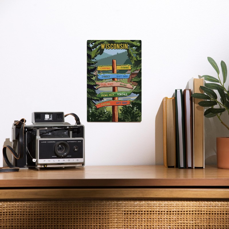 Lantern Press 6x9 Inch Metal Sign, Wisconsin, Signpost, Forest and