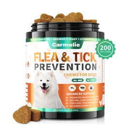 Carmelie Flea and Tick Prevention for Dogs Chewables - 200 Soft Chews Natural Dog Flea and Tick Chewables, Oral Flea Supplement for Dogs, Puppy Flea Support - All Breeds & Ages - Chicken Flavor