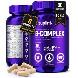 Complejo B Completo Vegano con Inositol y Colina – Vitaminas B1, B2, B3, B5, B6, B7, B9 y B12 – Suplemento para Energía y Sistema Nervioso – Sin Glute