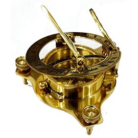 Nautical Sundial Compass - Solid Brass Sun Dial 3" Brass Sundial Compass Nautical Decor Big Brass Triangle Sundial Compass with Adjustable Screw Legs