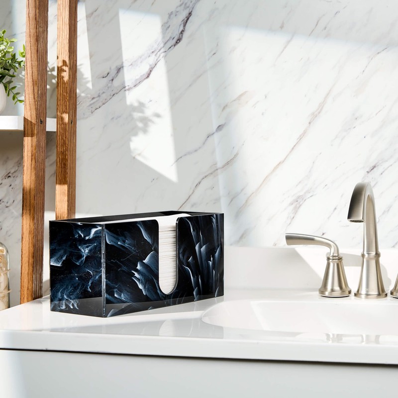 Designer Multifold Acrylic Paper Towel Holder Countertop Dispenser (Black Marble)