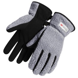 Harssidanzar Winter Outdoor Gloves For Women's Genuine Suede Sherpa Gloves Warm Thinsulate Lined SL021CA,Grey/Black,Size M