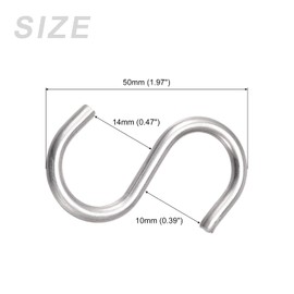 METALLIXITY S Hooks (50mm/1.97") 4Pcs, 304 Stainless Steel Hanger - for Hanging Objects in Kitchens, Gardens, Bathrooms, Closets, Garages, Offices, Silver