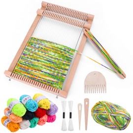Homgaty Children's Loom Frame, Wooden Weaving for Children from 4 5 6 78 Years, A Perfect School Loom for Students and Beginners, Contains Enough Yarn for Knitting