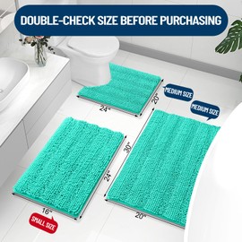 Grandaily Chenille Striped Bathroom Rugs 70x24, Extra Thick and Absorbent Bath Mats, Non-Slip Soft Plush Shaggy Shower Carpet, Machine Wash Dry, Bath Rug for Bathroom, Teal