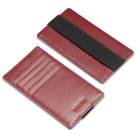 HISCOW Car Sun Visor Card Holder with Elastic Band Fastener - Italian Calfskin (Wine Red)
