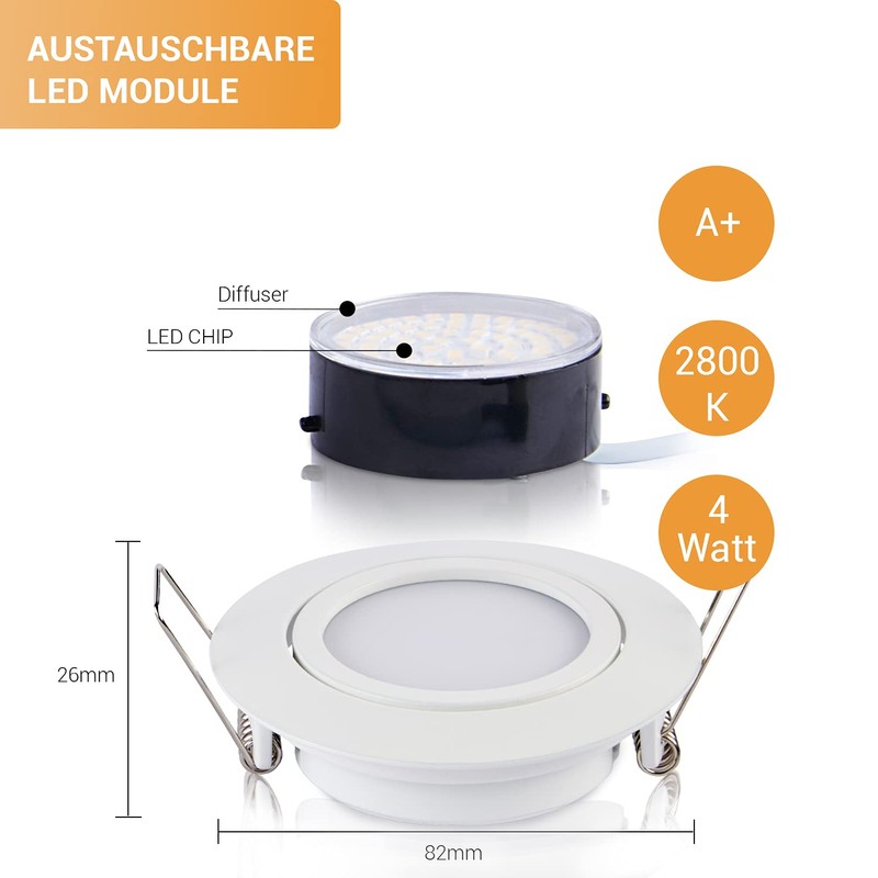 TEVEA Ultra Flat LED Recessed Spotlight, 3.5 W, 230 V,