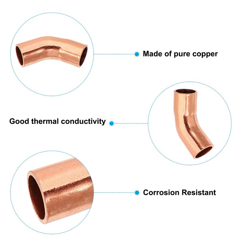 PATIKIL 3/8" ID 0.8mm Thick Copper Solder Fitting Copper Fittings