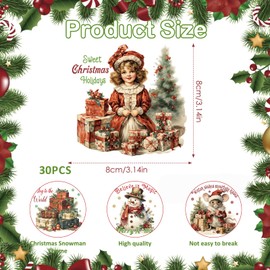 30pcs Retro Vintage Christmas Rub on Transfer Stickers Furniture Crafts Santa Decals for Wood Scrapbook Door Window Scrapbook DIY Home Office Decor Wood Fabric Envelope Crafts 3 x 3 Inch
