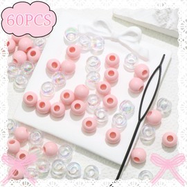 NAISKA 60PCS Pink Hair Beads AB Round Bead for Braids Cute Loc Dreadlock Accessories for Kids Girls Acrylic Hair Braid Decoration Jewelry Clips Accessories