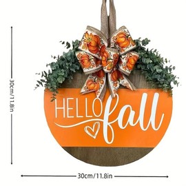 1pc Front Door Decoration Wreath, Hello Fall Autumn Door Sign, Festival Porch Decoration