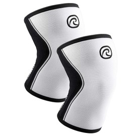 Rehband Knee Support for Strength Sports & Fitness - Knee Support 7 mm Neoprene, Flexible and Non-Slip, Knee Sleeve for Men and Women, Colour: White, 1 Pair, Size: S