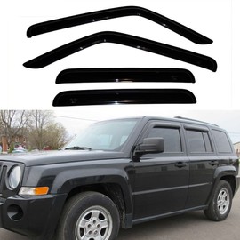 Kucaruce 94359 Side Window Visor Wind Vent Deflector,4pcs Outside Mount Tape-on Shatterproof Dark Smoke Rain Guards fit for 2007-2018 Jeep Patriot window shades