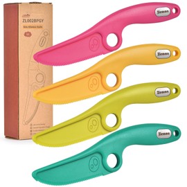 ZLemma Toddler Learning Knife Set 4-Piece with Educational Ring for Real Cooking, Adorable Dog Design, Safe Serrated Edge for Cutting Training, and Premium Nylon Material Blade, (colors vary)