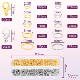 1200pcs Open Jump Rings for Jewelry Making Kit, Metal Lobster Clasps and O Ring for Keychains Charm Attachment, Bracelet Necklace Clasps and Closures Repair Supplies (Gold & Silver)