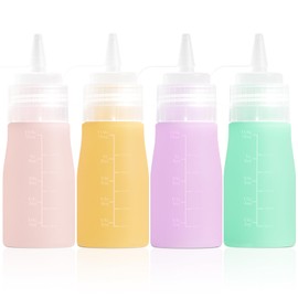 Mrsdry Condiment Squeeze Bottles, 12 oz Silicone Squeeze Bottles For Sauces, Leak Proof Condiment Containers with Extra Interchangeable lid, Easy Squeeze for Oil, Honey & Dressings, BPA FREE (4 Pack)