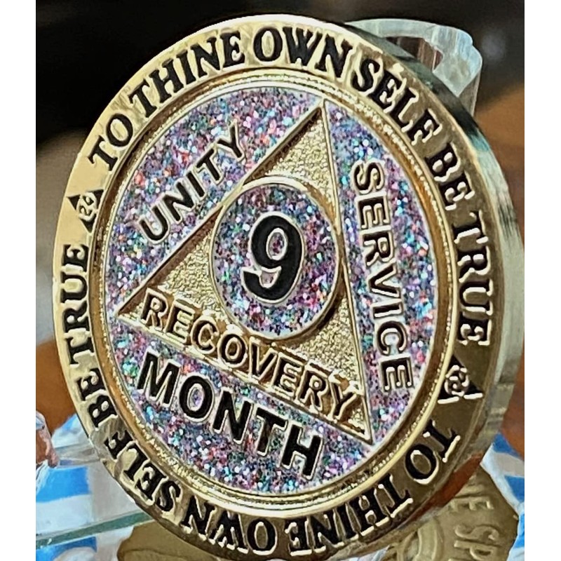 RecoveryChip 9 Month AA Medallion Reflex Funfetti Birthday Glitter Gold