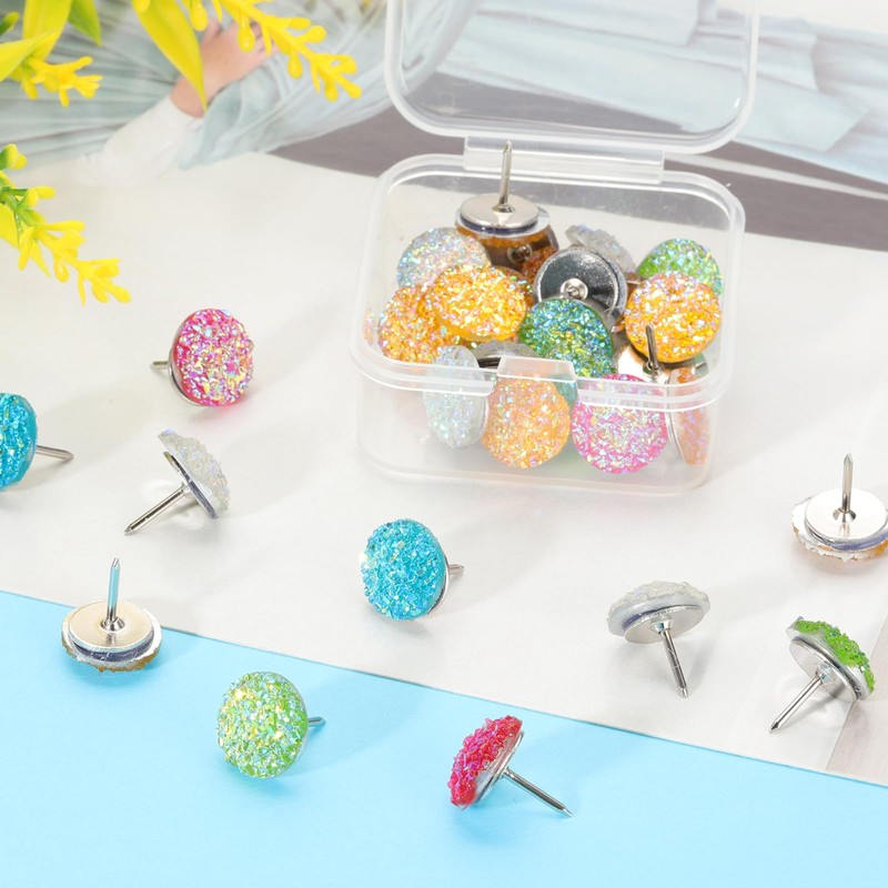 PATIKIL 30Pcs Diamond Push Pins, Glitter Rhinestone Decorative Thumb Tacks