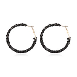 RIAH FASHION Glitter Rhinestone Statement Hoop Earrings - Sparkly Crystal Geometric Round Metal Hoops, Metal, No Gemstone