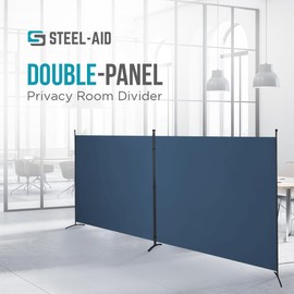 SteelAid Room Divider (Double Panel) – Folding Partition Privacy Screen for Office, Classroom, Dorm Room, Kids Room, Studio, Conference - 142" x 72" - Easy to Assemble, Freestanding & Foldable