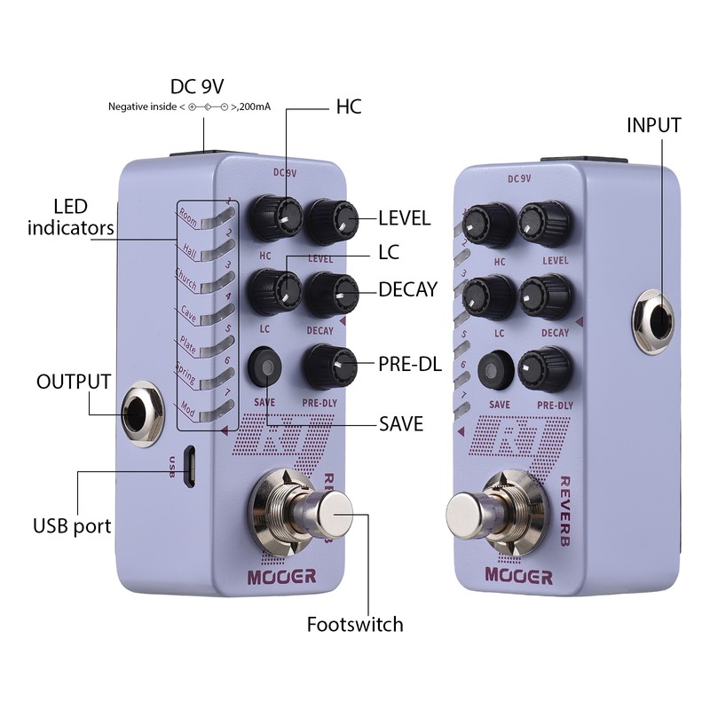 MOOER Guitar Digital Reverb Pedal Electric Guitar Effects Pedal 7