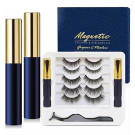 Lápiz Delineador de Ojos Negro Mate, 2 Delineadores con 5 Pares Pestañas Postizas Magneticas y Pinzas, Set de Pestañas Postizas 3D Autoadhesivas con iman de Visón Natural Impermeables y Reutilizables
