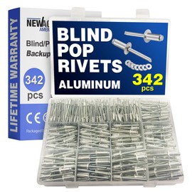 New Age America® 342pcs Blind Pop Rivets & Backup Washers | 3/32" to 1/4" | Silver | 14 Sizes | SAE Size Aluminum Rivets & 304 Stainless Steel Backup Washer | Rivet Kit w Steel Mandrel | Labelled Case