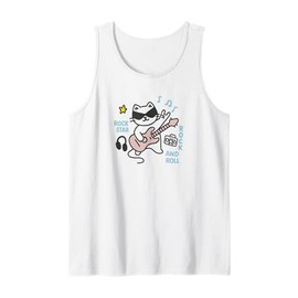 Cool Rock Cat Funny Guitar Cat Rock Star Music Lover Kawaii Tank Top