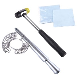 TUPARKA Metal Ring Mandrel Ring Sizer and Rubber Hammer Mallet Ring Sizer Gauge Set with 2 Piece Jewelry Polishing Cloths